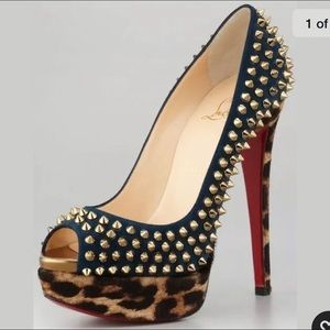 CHRISTIAN LOUBOUTIN Lady Peep Leopard Spikes Shoes